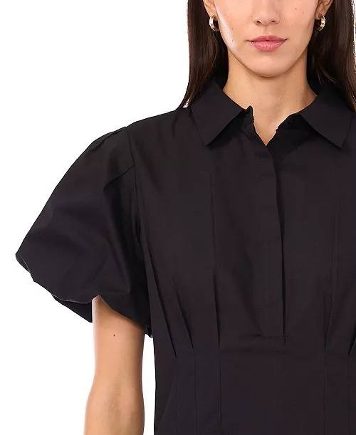 CeCe  Women’s  Puff  Sleeve  Button  Front  Short  Dress  Black  XL  NWT  $89 