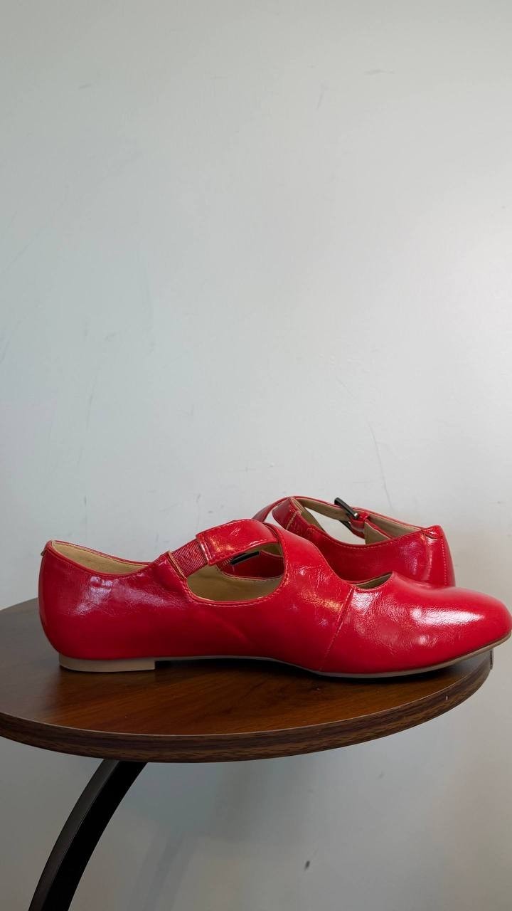 Journee Ivanna Mary Jane Flats Red 8M Vegan Leather Buckle $93.99 NWB
