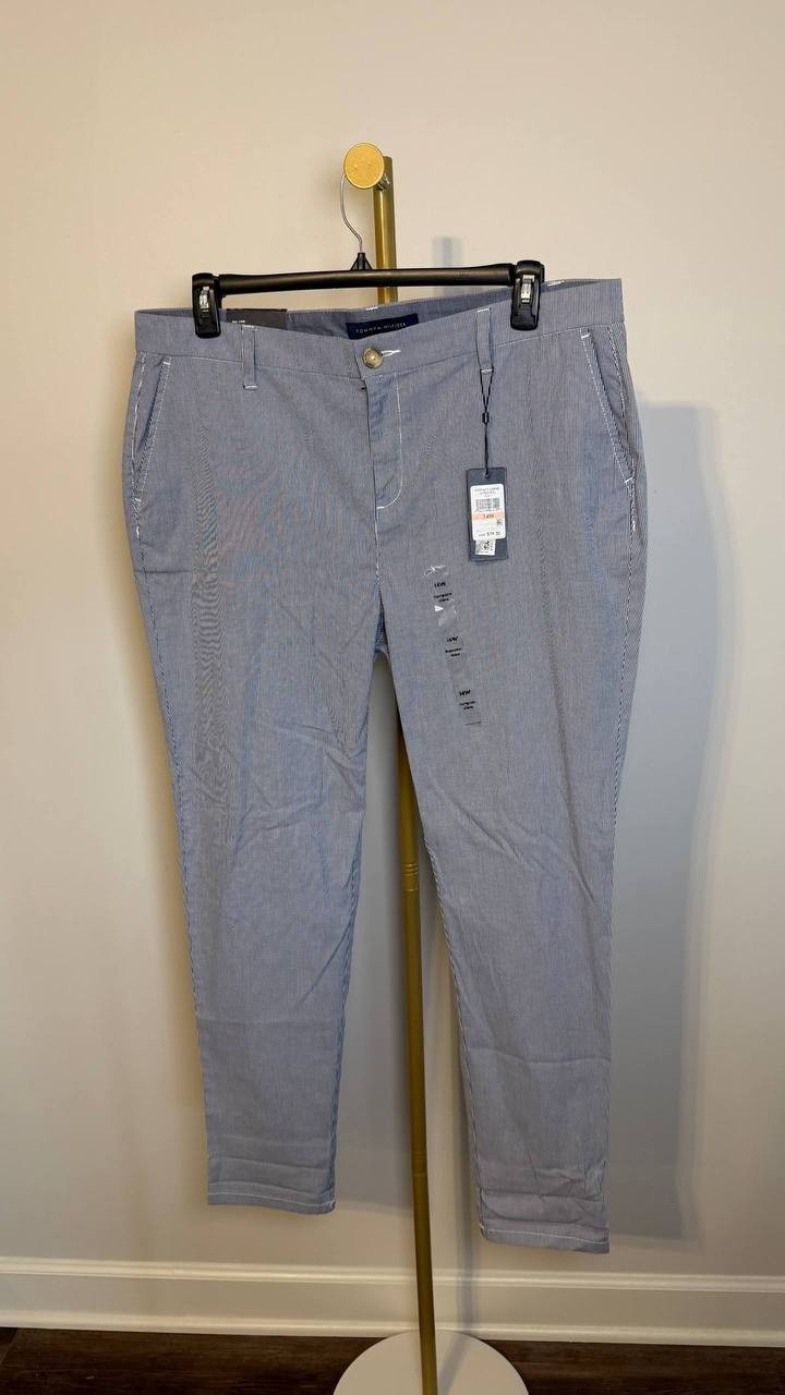 Tommy Hilfiger Striped TH Flex Hampton Chino Pants Grey 14W NWT $79.50