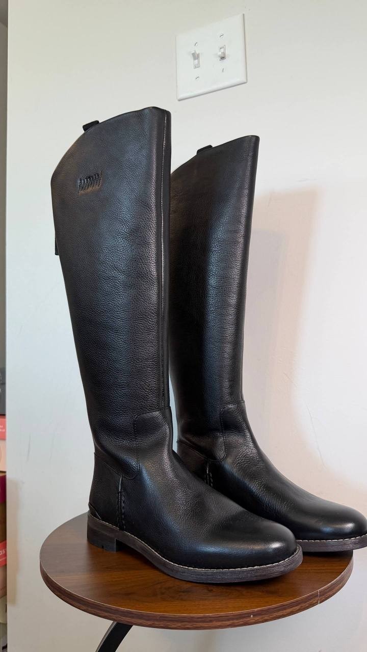 Franco Sarto Meyer Knee High Riding Boots Black 7.5M Leather $275 NWB
