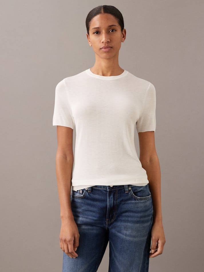 Calvin Klein Fine Gauge Viscose Sweater Cream L NWT $89