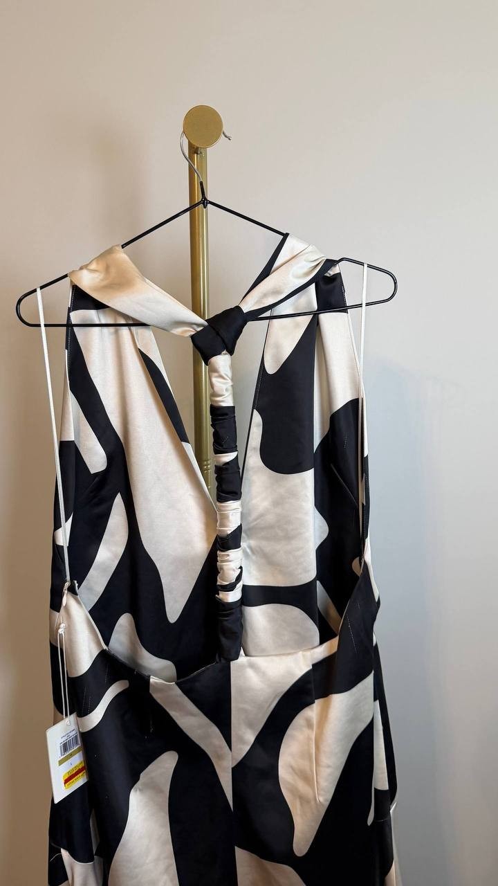 Parker Nia Abstract Print Plunge Halter Dress Open Back Multi Size14 NWT snags