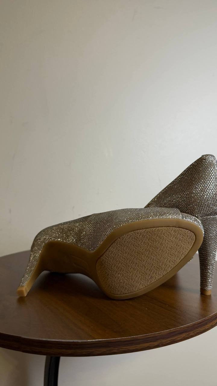 Bandolino Rainaa Peep Toe Pumps Gold Glitter 6M Women’s Heels NWB MSRP $89