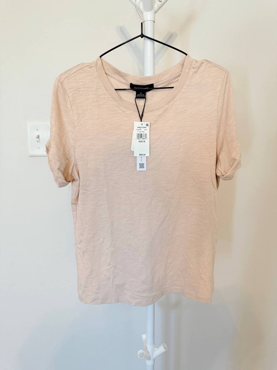Sanctuary Perfect Roll‑Sleeve Cotton T‑Shirt – Beige – Size M – NWT – $49