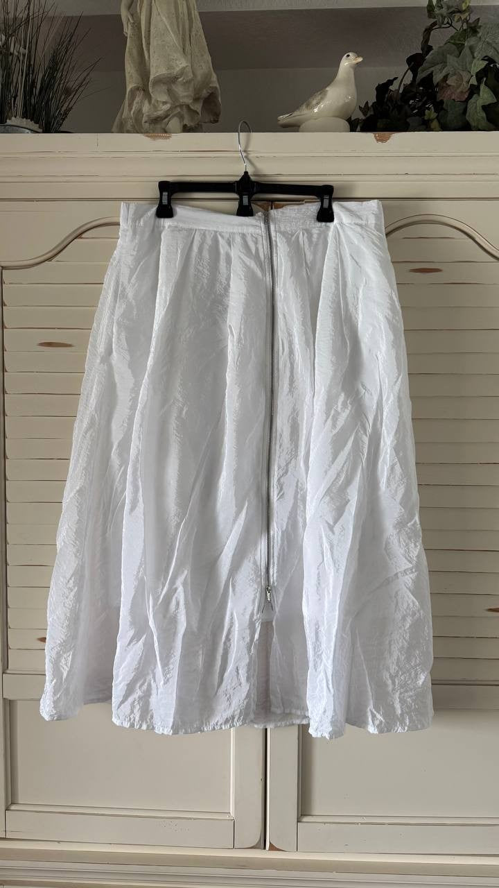 DKNY White Poplin Midi Skirt XL NWT Zip Front A-Line, Minimalist Tailored