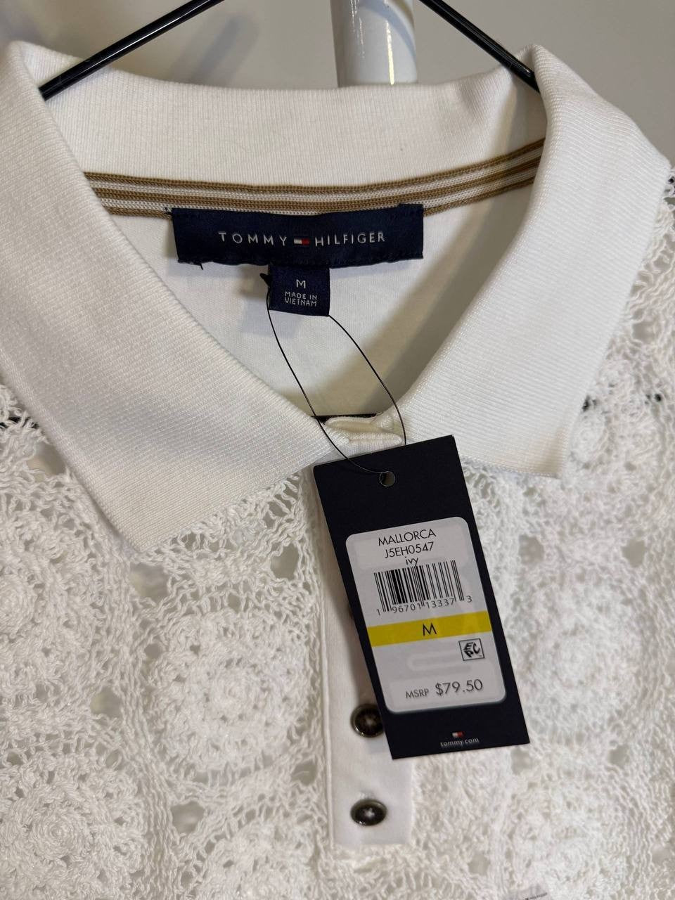 Tommy Hilfiger Women’s Lace Front Cotton Top-White-Size M-NWT-$79.50