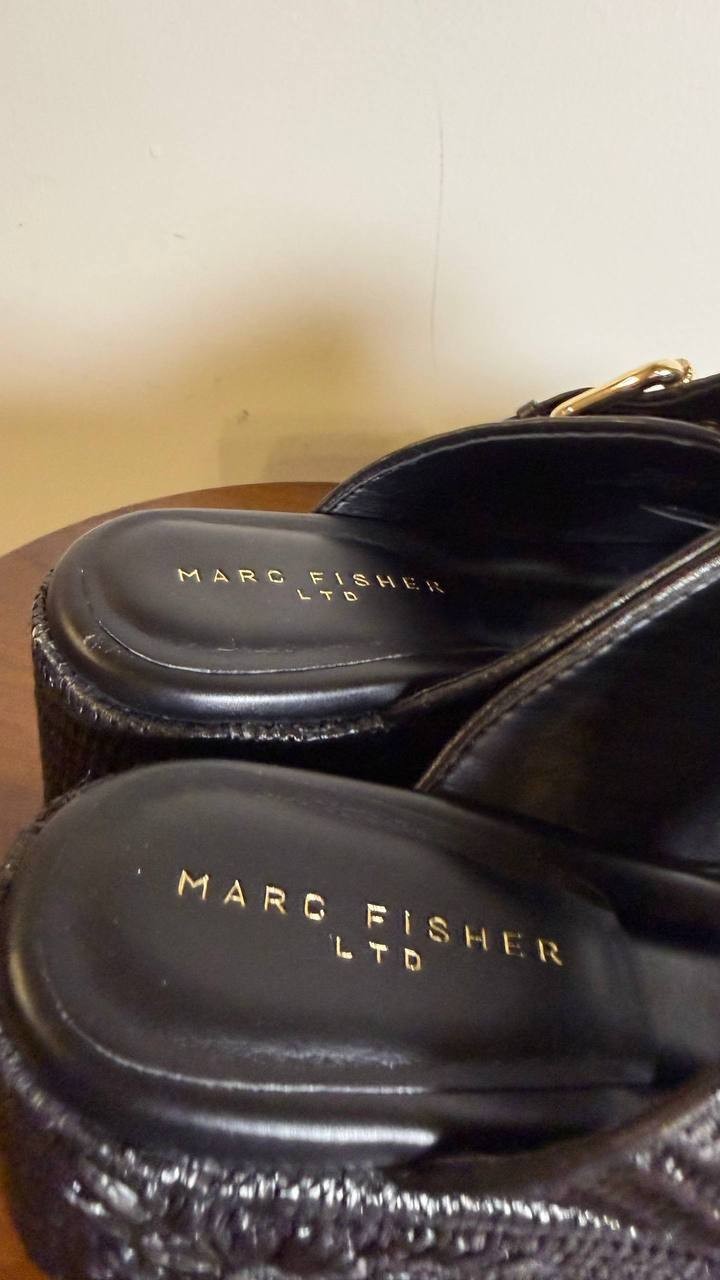 Marc Fisher Black Wedge Sandals 9M New in Box MSRP $150