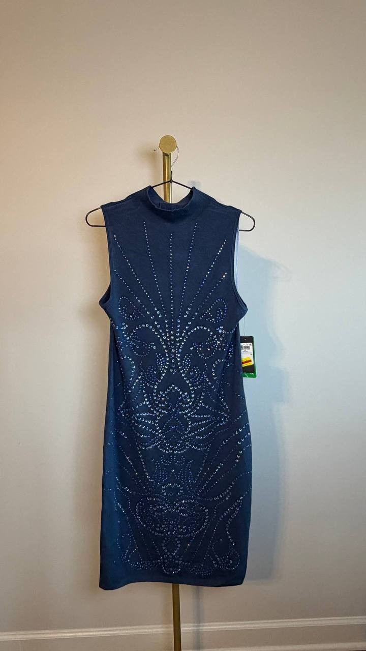 Guess Rhinestone Bodycon Mini Sweater Dress Cobalt Blue XL NWT $168