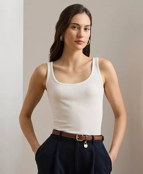 Lauren Ralph Lauren Stretch Rib-Knit Tank Top XL White NWT $49.50