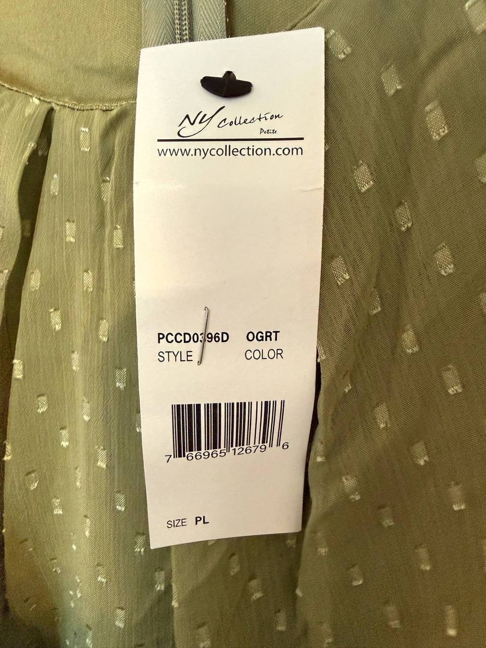 NY Collection Petite Short Sleeve Belted Swiss Dot Dress – Olive– Size PL – NWT