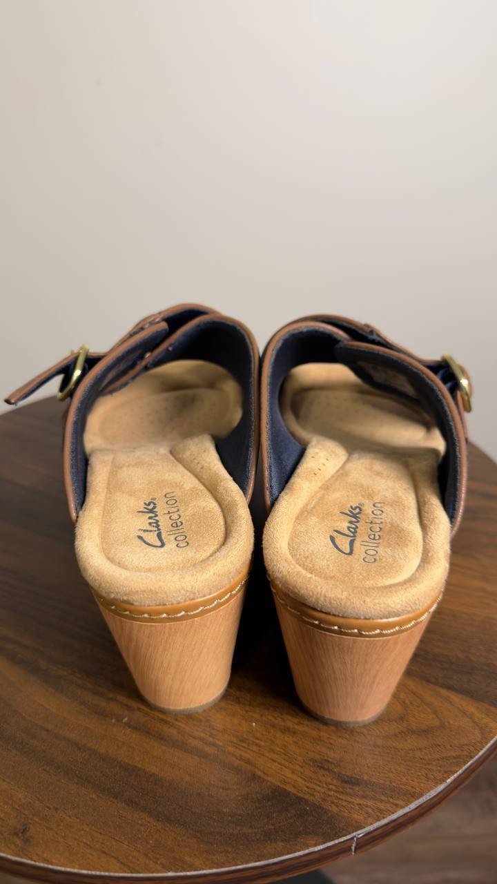 Clarks  Wedge  Sandals  Dark  Denim  9.5M  New  $105