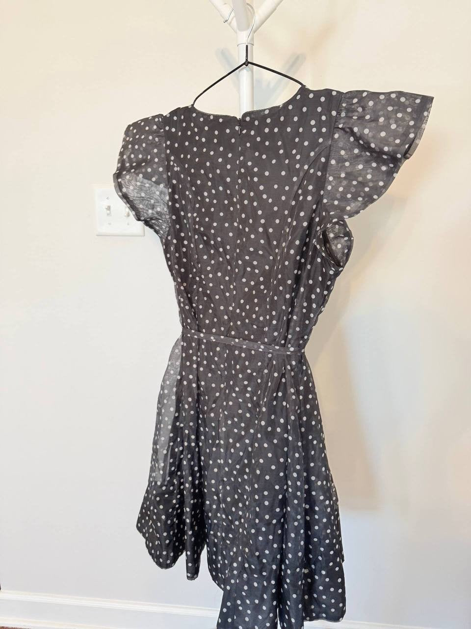 CeCe Polka‑Dot Tie‑Waist Flutter‑Sleeve Mini Dress – Black– Size L – NWOT –$119