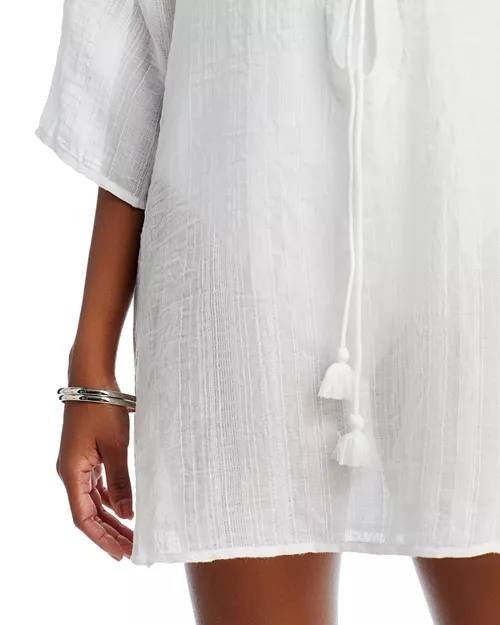 Robin Piccone Natalie Front-Tie Tunic Swim Cover-Up, White, Size S Women