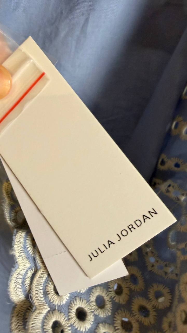 Julia Jordan Women’s Short‑Sleeve Cotton Eyelet Shirt Dress Blue Ivory L $129 NW