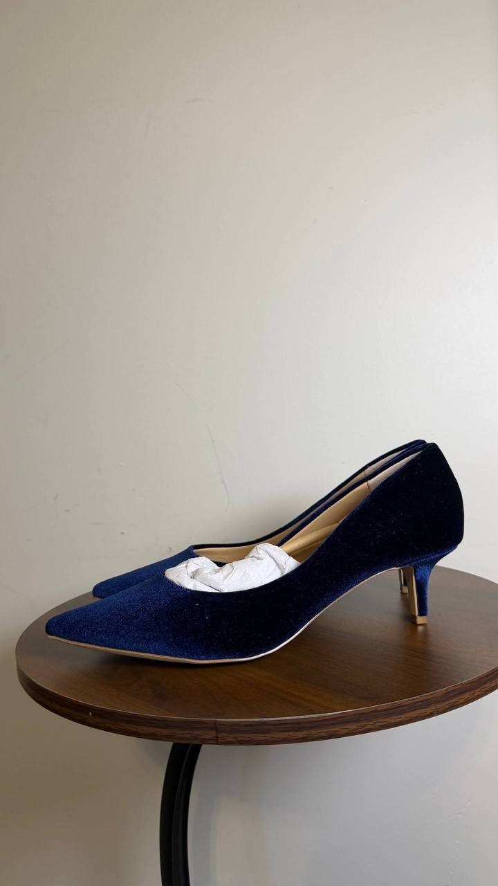 Jewel Badgley Mischka Enola Velvet Kitten Heel Pumps Navy Women’s 8 NWB $99