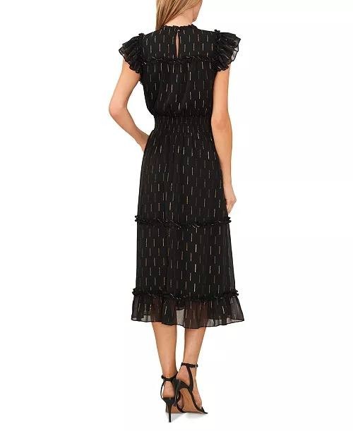CeCe Metallic‑Print Ruffled Smocked‑Waist Midi Dress – Size S – NWT – $129