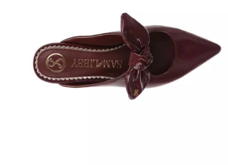 Sam & Libby Marley Mules 8.5 Mahogany Pointed Toe Bow Slip‑On NIB msrp$70