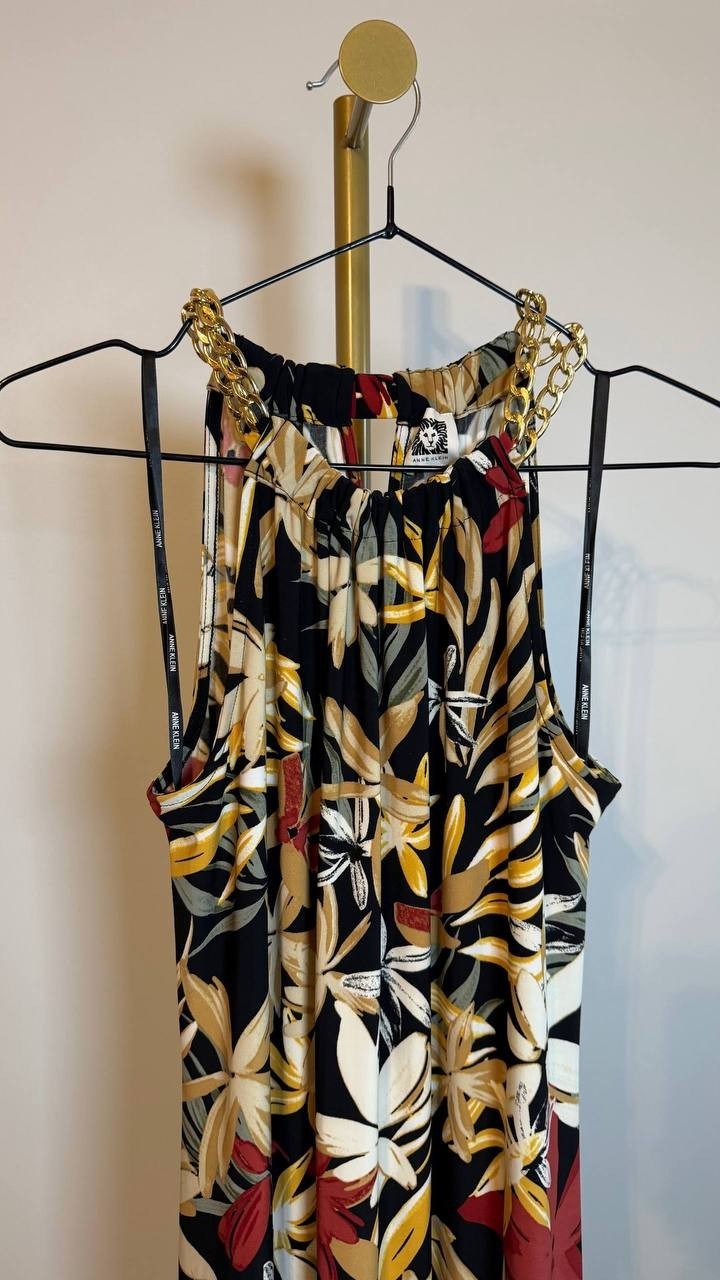 Anne Klein Printed Sleeveless Halter Midi Dress Floral Multi 16 NWT $119
