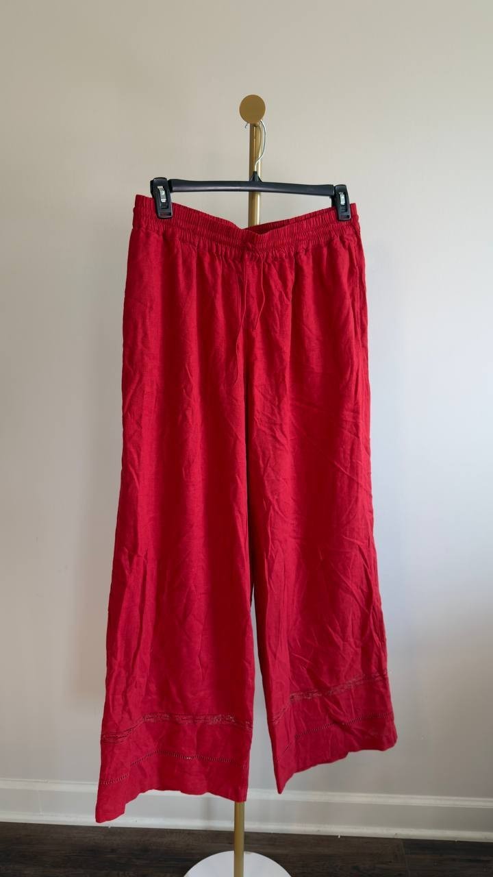Lucky Brand Wide Leg Pull On Linen-Like Pants Emboldened L NWT $129