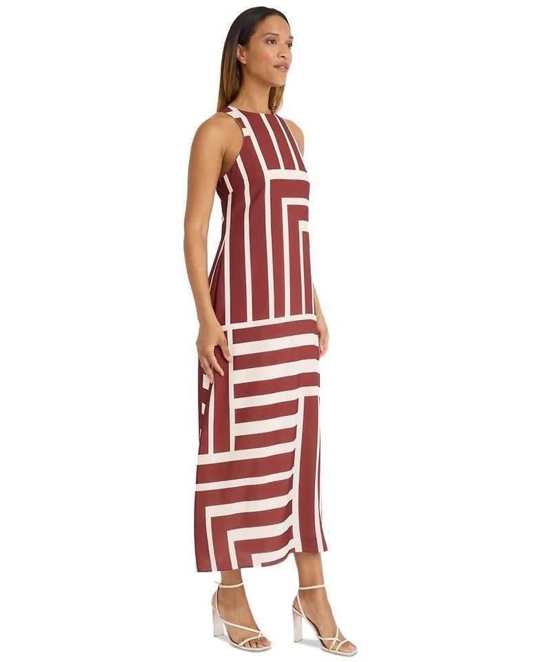 Donna Morgan Crewneck Midi Dress Cream/Dark Red 18 NWT $158
