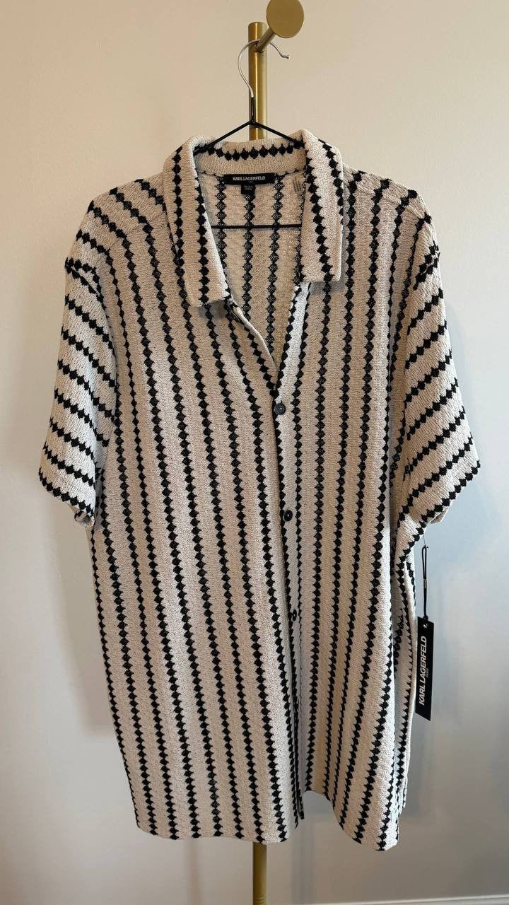 Karl Lagerfeld Paris Men’s Textured Wavy Striped Button‑Front Shirt XXL $99 NWT