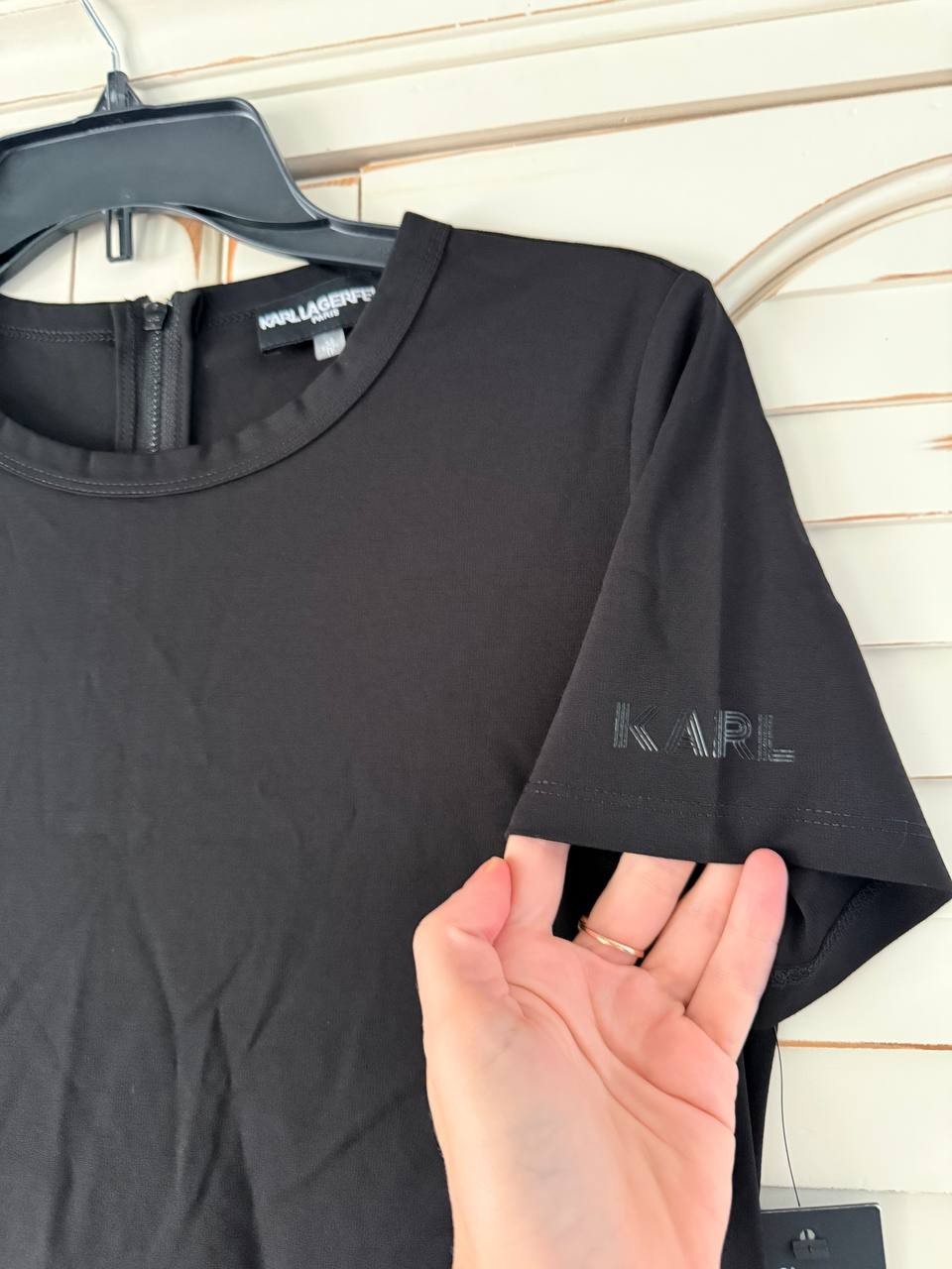 KARL LAGERFELD PARIS Taffeta-Hem T-Shirt Dress – Size XS – NWT – Black