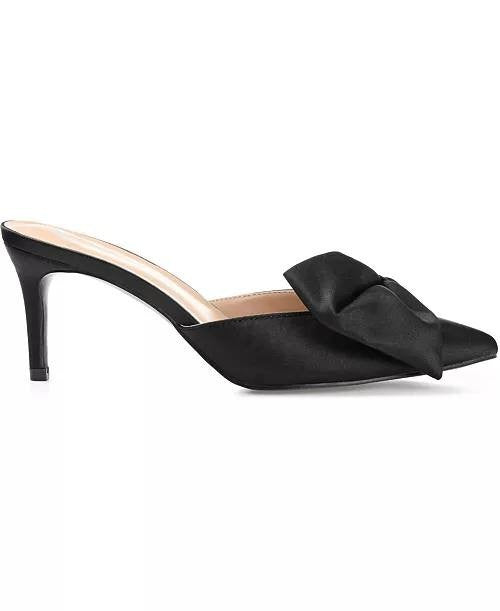 Journee Black Satin Tiarra Bow Heels 8.5M New in Box $93