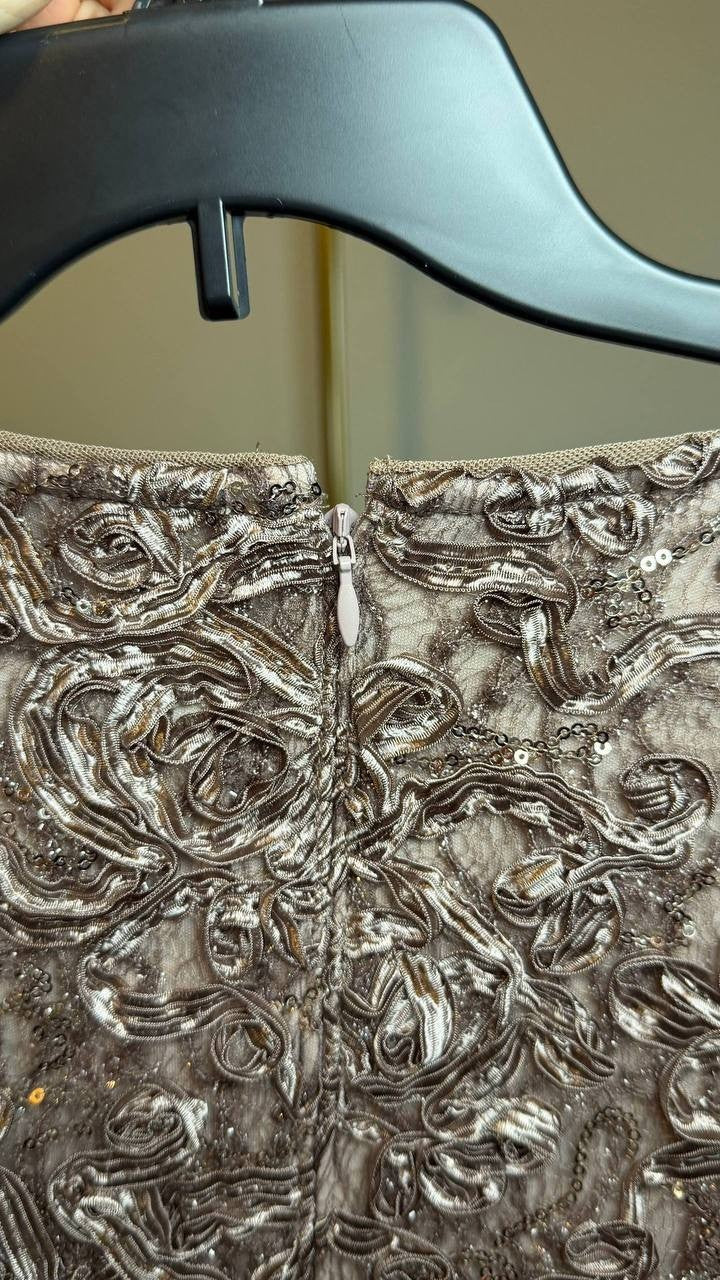 Alex Evenings Petite Lace Square‑Neck 3/4‑Sleeve Top Mink M NWT $139