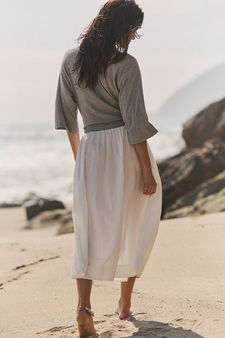 Free People Sunlit Chic Midi Dress White M Cotton Jersey Poplin Pockets