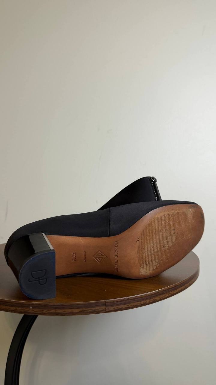 Donald Pliner Black Textile Block Heel Pumps 7.5M NIB MSRP $198