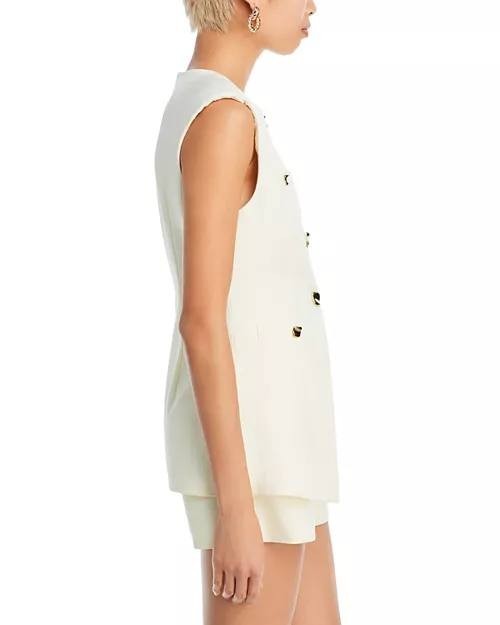 Endless Rose Cream Tailored Vest XS with Button Front Pockets, Lined, Slim