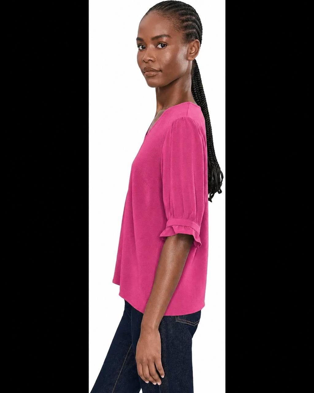CeCe V‑Neck Elbow Sleeve Pullover Top Magenta M NWT $49