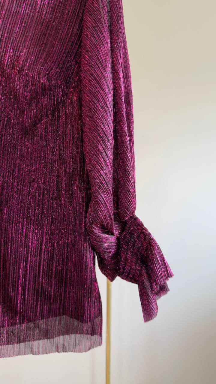 Vince Camuto Metallic Blouson V‑Neck Top Rich Purple L NWT $79
