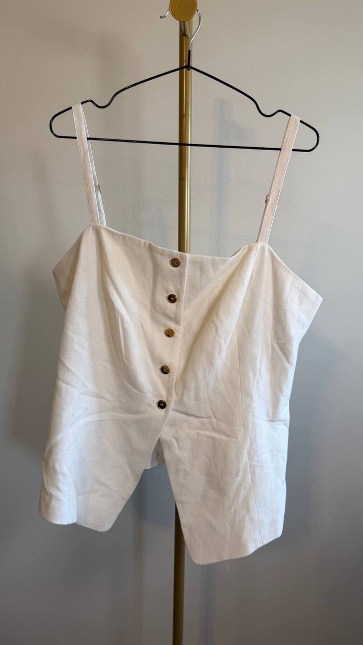 Tahari ASL Women’s Linen‑Blend Button‑Front Tank Vest White 16 $74 NWT
