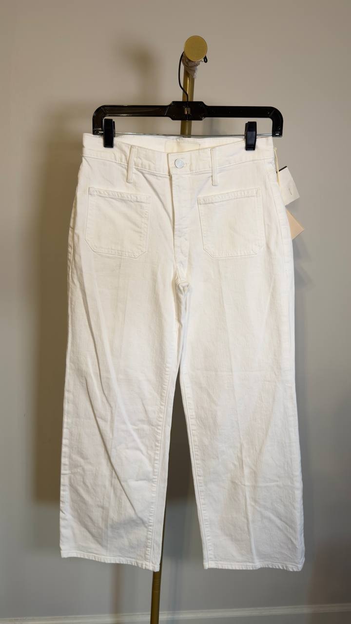 Mother The Hustler Patch Pocket High‑Rise Ankle Fray Jeans White 26 NWT $268