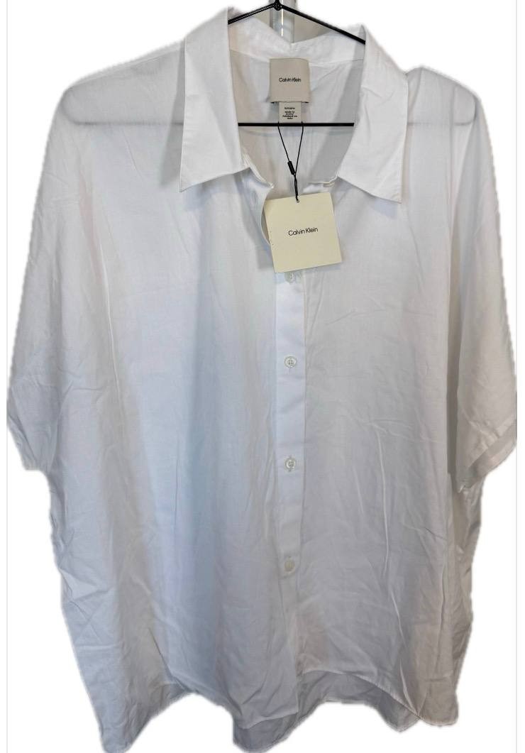 Calvin Klein Short‑Sleeve Button‑Up Shirt – White – Size XL – NWT – $89