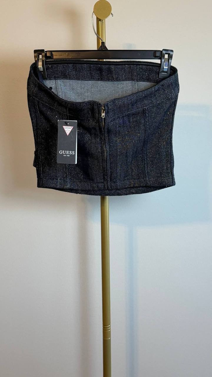 Guess Chany Denim Corset Glam De Glitter Blue Size XS NWT $118