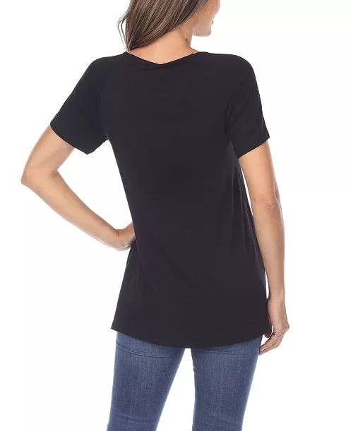 White Mark Crisscross Cutout Short Sleeve Top Black L NWT $52