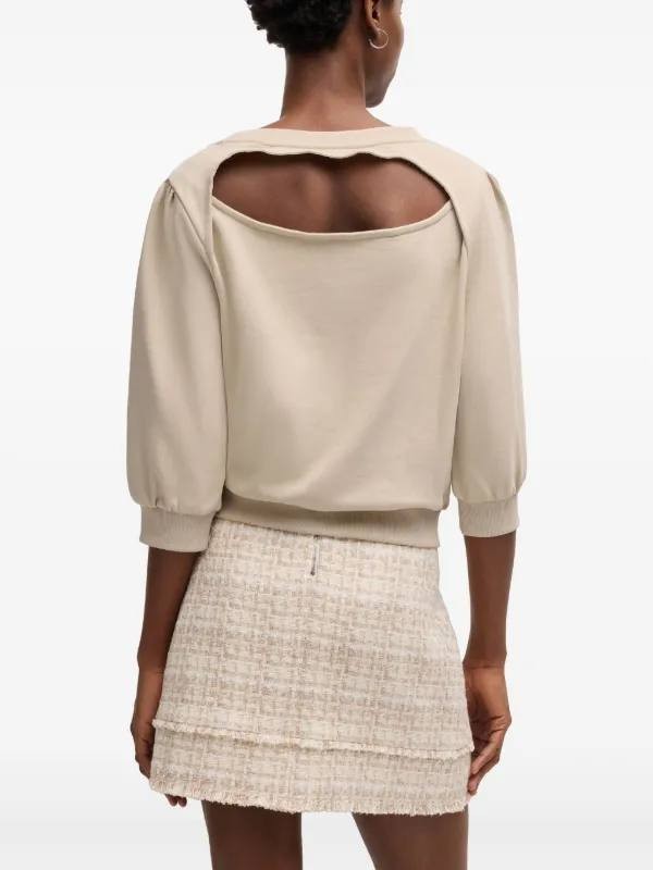 BOSS Women’s Logo Cotton Sweatshirt Neutrals Beige XL $196 NWOT