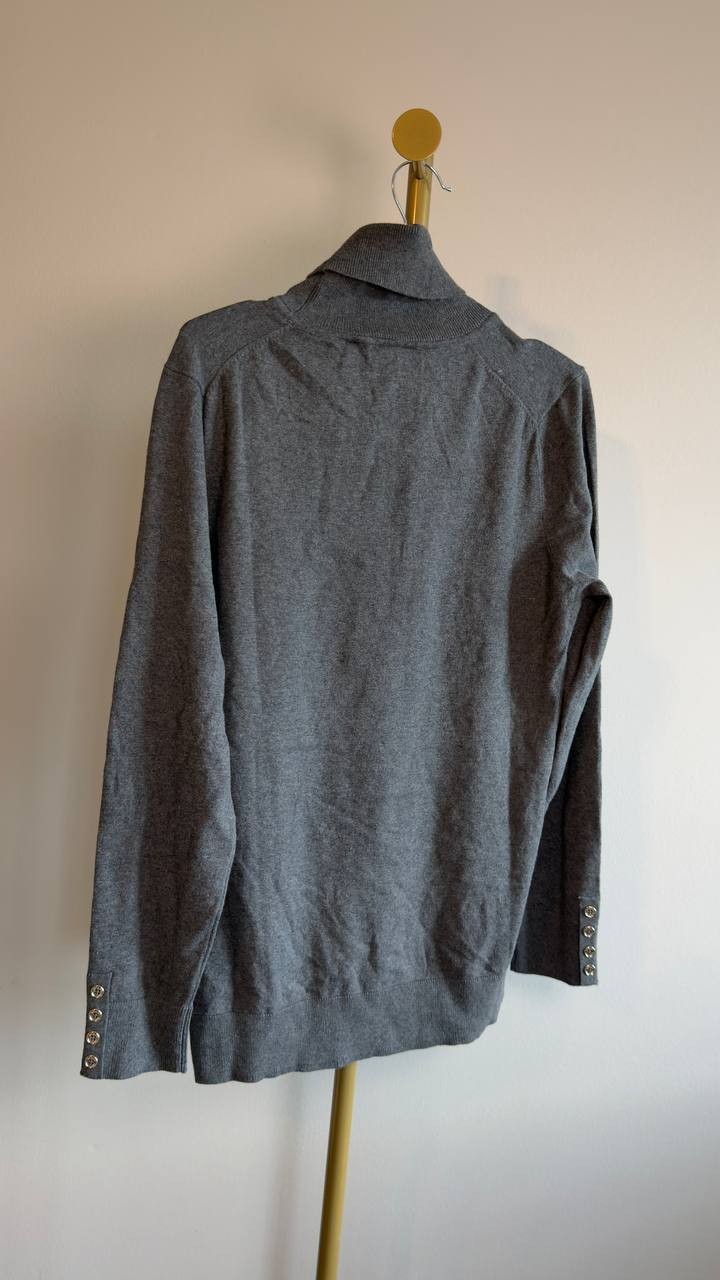 Tommy Hilfiger Cotton Turtleneck Long Sleeve Top L Fog Heather Grey NWT $69.50
