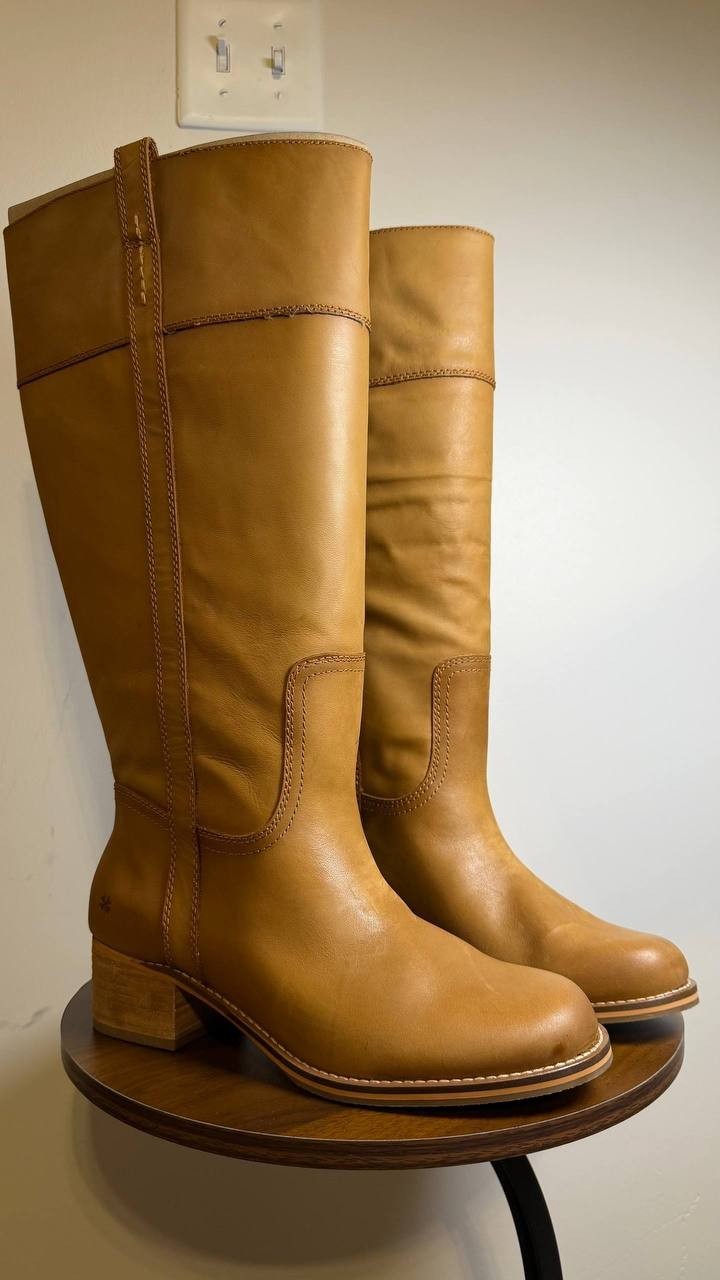 Lucky Brand Hybiscus Boots 10M Cream Leather Knee‑High Riding NIB msrp$229
