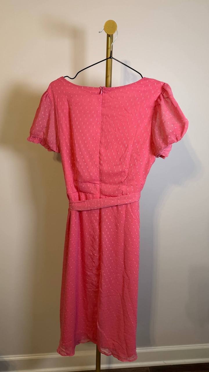 NY Collection Petite Swiss Dot Belted Dress Coral PL $40.99 NWT