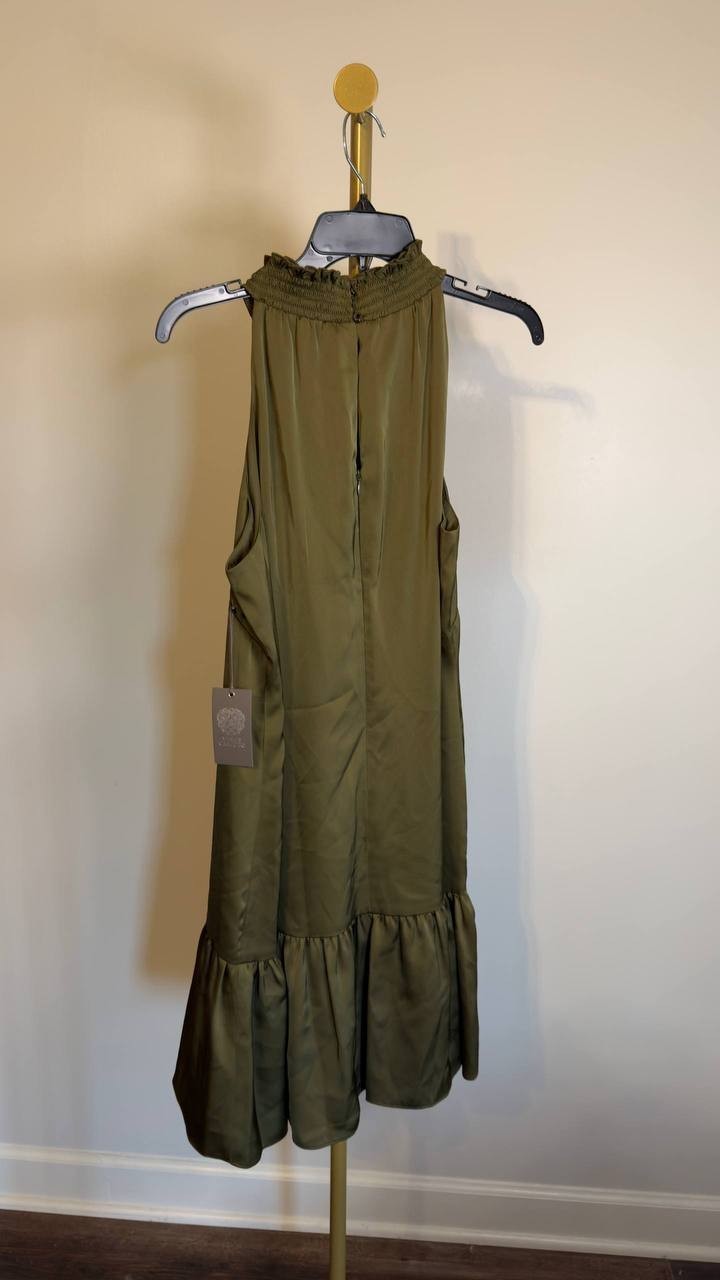 Vince Camuto Plus Size Satin Mock‑Neck A‑Line Dress Olive 16 NWT $138