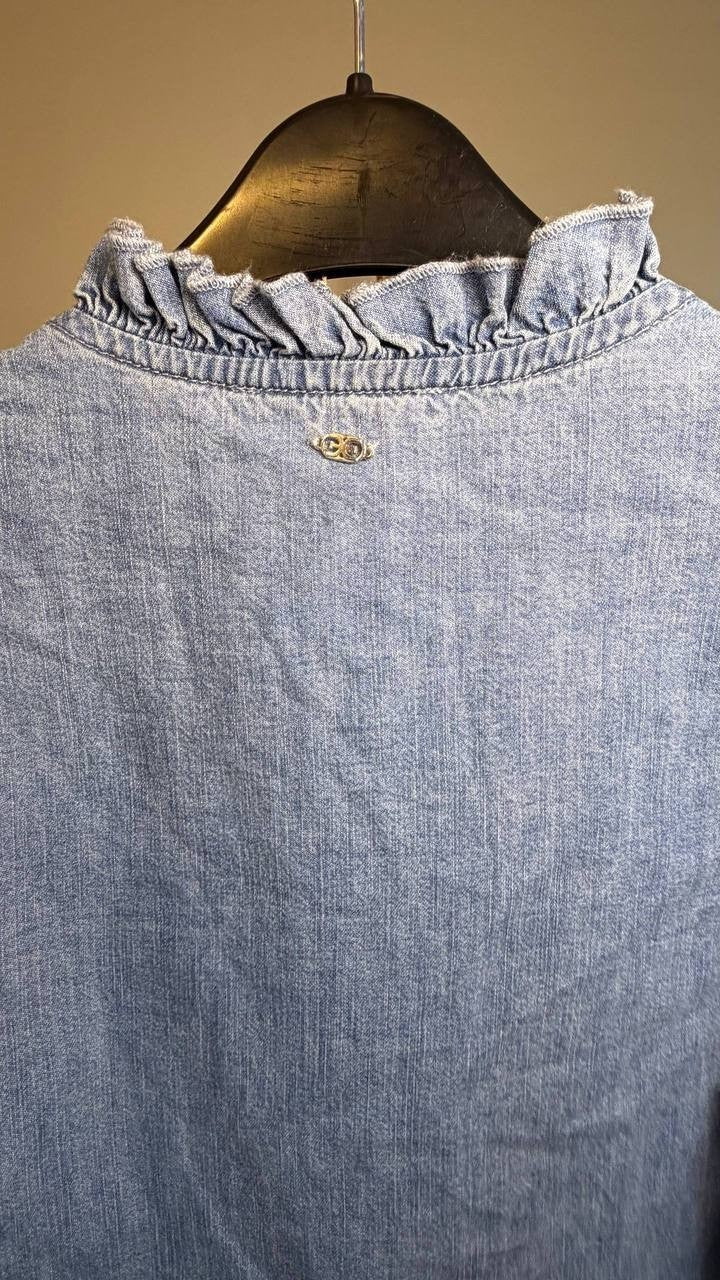 Sam Edelman Alice Ruffled Button‑Down Top Blue XS NWT $119