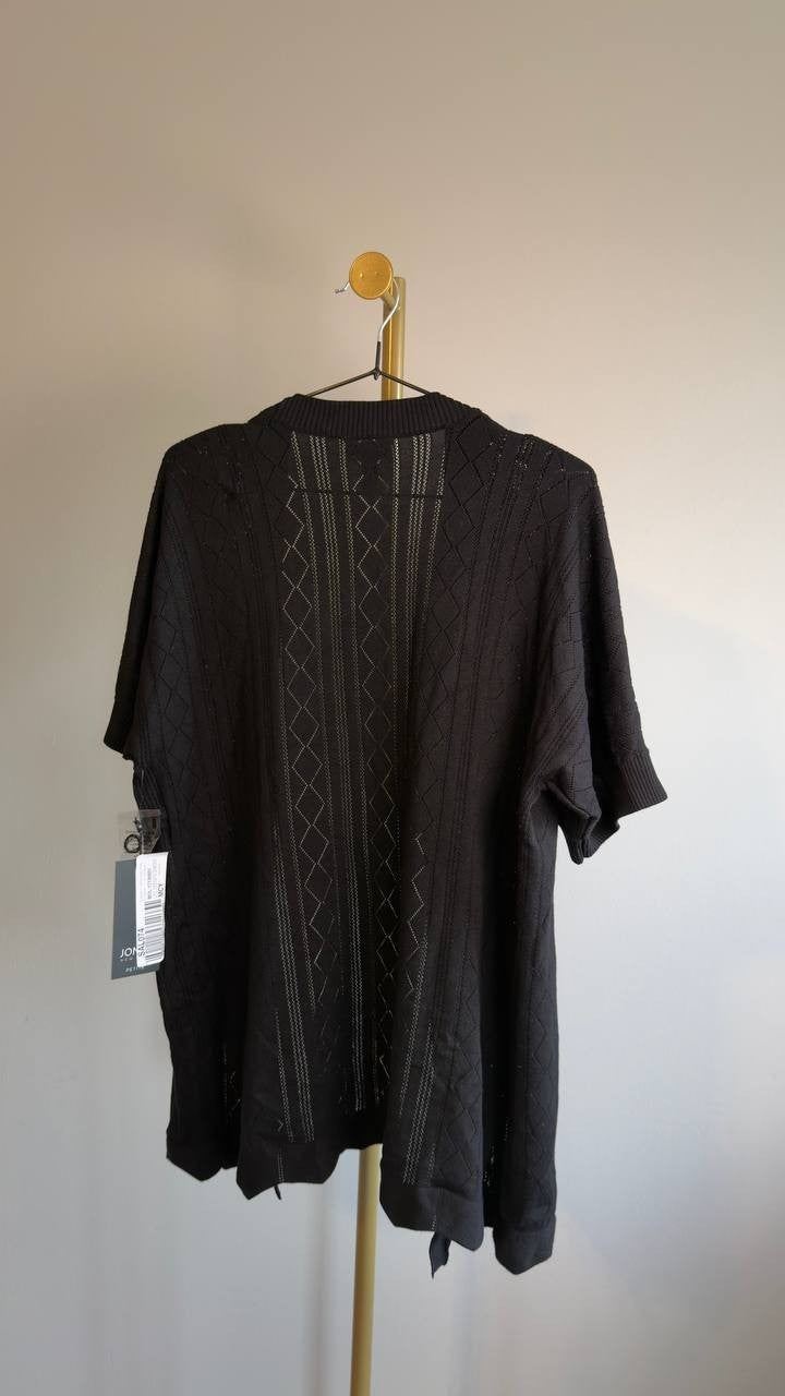Jones New York Petite Open Stitch Short‑Sleeve Cardigan Black PM NWT $89.50