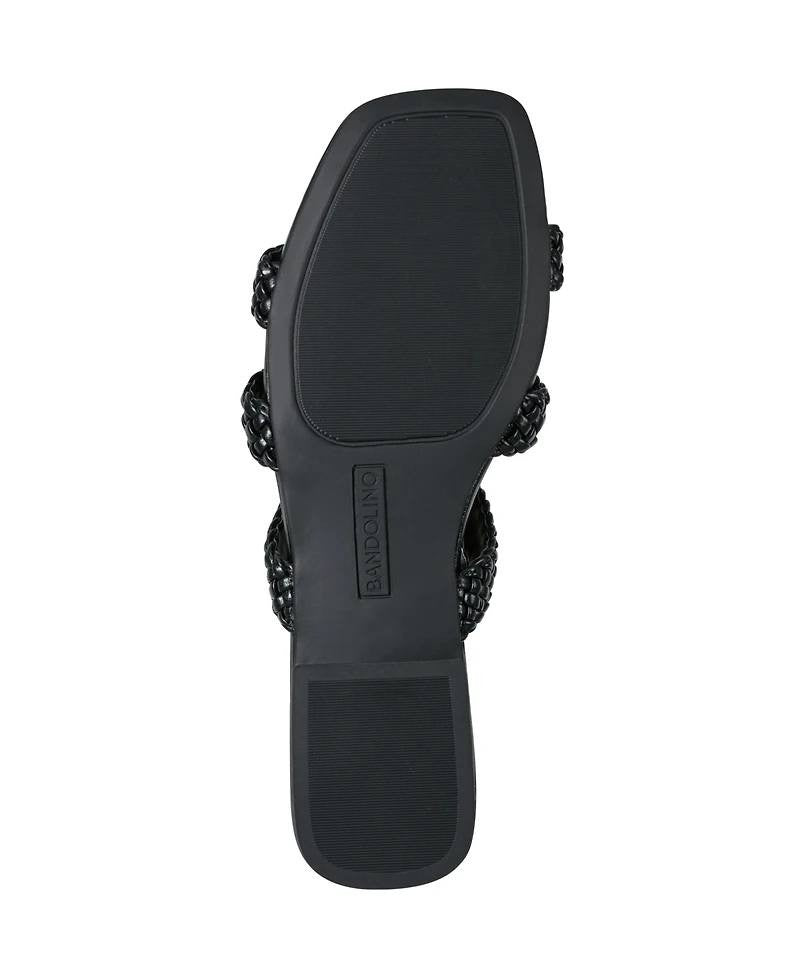 Bandolino Black Faux Leather Flat Slide Sandals 7.5M New in Box MSRP $79