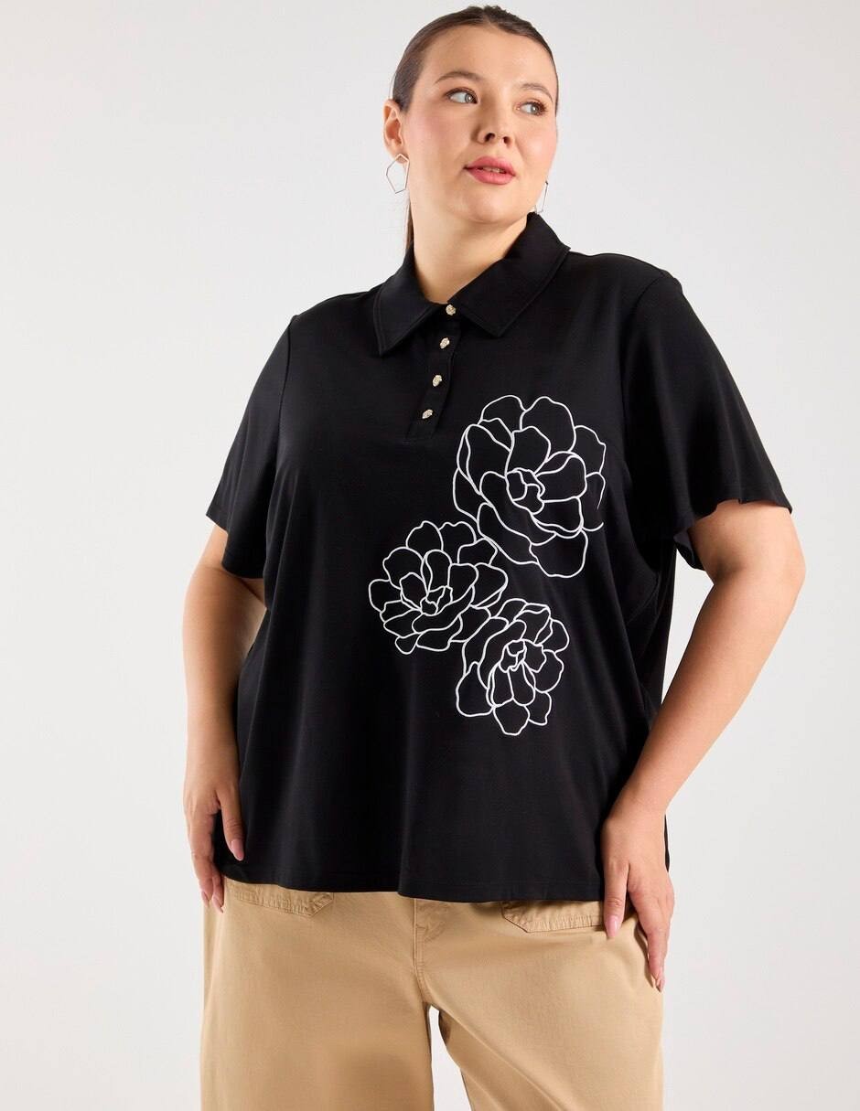 Karl Lagerfeld Paris Short Sleeve Blouse Black 1X NWT $99