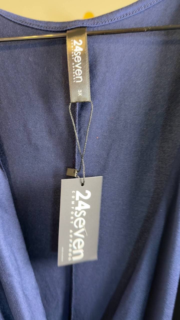 24Seven Comfort Apparel Plus Size Knee Length V‑Neck Dress Navy 3X NWT $56
