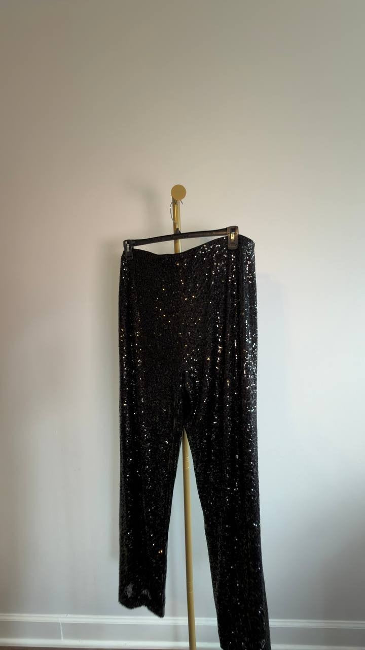 Anne Klein Sequin High‑Rise Wide‑Leg Pants Black XL NWOT $119