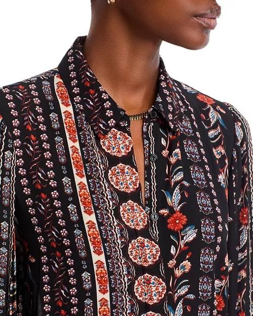 T Tahari Floral Striped Blouse S/P Petite, Round Neck, Short Sleeve, Office